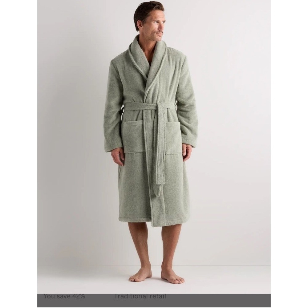 QUINCE TURKISH COTTON ROBE SAGE SIZE X-LARGE SOLD OUT ONLINE UNISEX - Picture 2 of 9